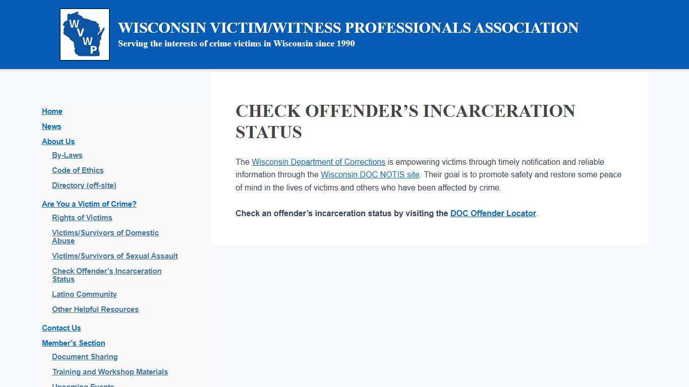 Check Offender’s Incarceration Status – Wisconsin Victim/Witness Professionals Association