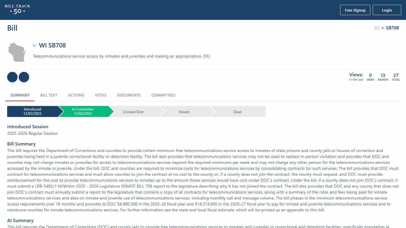 WI SB708 | BillTrack50